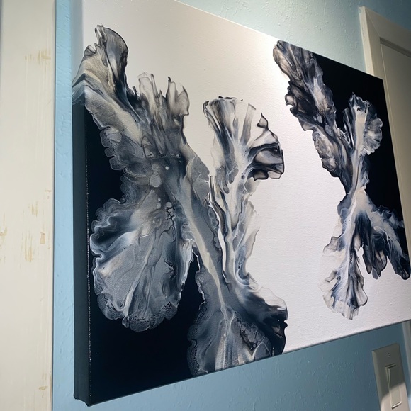 ❌SOLD❌18x24 hand painted acrylic fluid pour art canvas painting black white - Picture 4 of 15